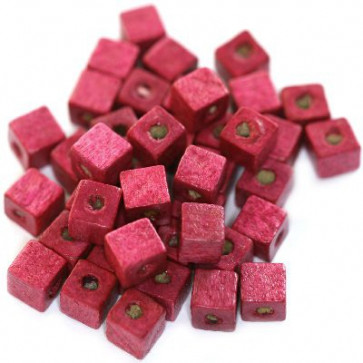 lesene perle, kocke 6 mm, roza, 50 gr