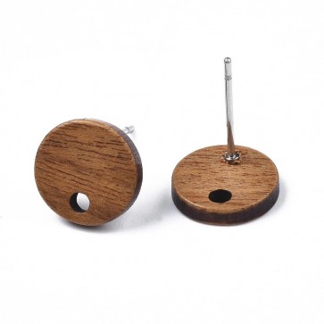 osnova za uhane (krog) - les & nerjaveče jeklo, 10 mm (leseni del - Coconut Brown), velikost luknje: 2 mm, 1 kos