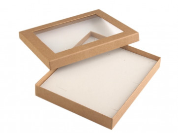 škatla za nakit 16x19.5x3 cm, rjava, z okencem, 1 kos