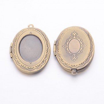 osnova za obesek - medaljon za fotografijo - za odpiranje, ovalne oblike, 32x23x13 mm, Antique Bronze b., velikost fotografije: 18 mm, 1 kos