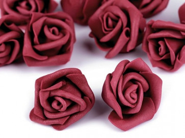 dekorativna roža, penasta, 2,8x4 cm, vinsko-rdeča b., 1 kos