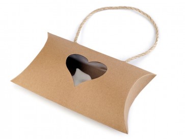 Darilna embalaža / vrečka z okencem v obliki srca in ročajem, 11,5 x 20,5 cm, dolžina ročaja 41 cm, rjave b., 1 kos