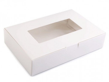 zložljiva škatla iz kartona, z okencem, 16x24x5 cm, bela (zunaj in znotraj), 1 kos