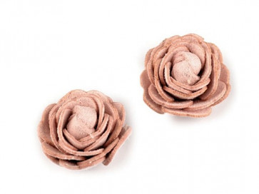 dekorativna roža, umetno usnje, 20 mm, roza b., 1 kos
