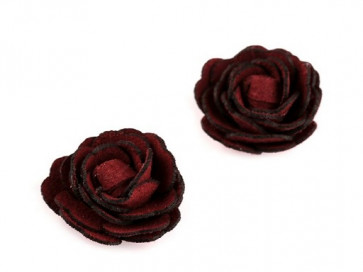 dekorativna roža, umetno usnje, 20 mm, bordo rdeča b., 1 kos