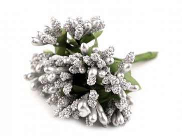 dekorativni dodatek rožice z listi, dolžina 8 cm, premer 20mm, srebrne barve, 1kos