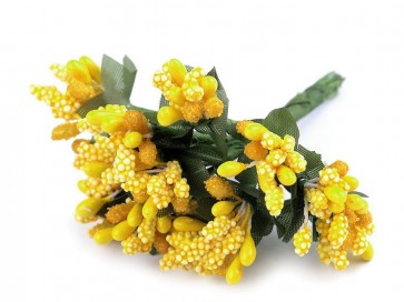 dekorativni dodatek rožice z listi, dolžina 9 cm, premer 20mm, rumene barve, 1kos