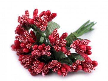 dekorativni dodatek rožice z listi, dolžina 9 cm, premer 20mm, rdeče barve, 1kos