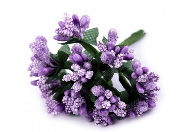 dekorativni dodatek rožice z listi, dolžina 9 cm, premer 20mm, viola barve, 1 kos