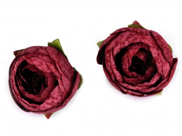 dekorativna roža, poliester, 35x40 mm, "light wine red" b., 1 kos