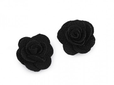dekorativna roža, iz blaga, 30 mm, črna b., 1 kos
