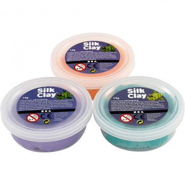 Silk Clay modelirna masa - na zraku sušeča, barve (kot na sliki): zelena, vijola in oranžna, 3x14 g