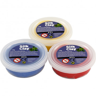 Silk Clay modelirna masa - na zraku sušeča, barve (kot na sliki): modra, rumena in rdeča, 3x14 g