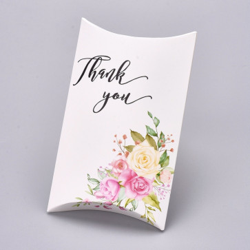 darilna embalaža za nakit z vzorcem cvetja, napis ''Thank you'', 12.5x7.6x1.9 cm, bela b., 1 kos