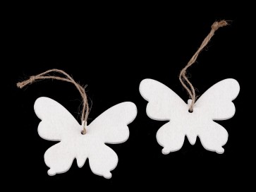 lesen obesek z vrvico - metulj 5,5x7 cm, bele barve, 1 kos