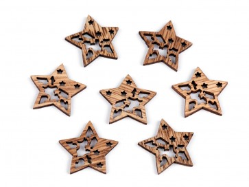 Leseni ornament, oblika zvezda, naravna b., velikosti 30 mm, 1 kos