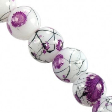 steklene perle 6 mm poslikane, vijola, 1 niz-80 cm