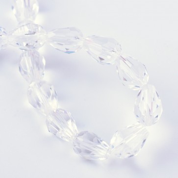 steklene perle - kapljica 8x6 mm, clear b., 1 niz - cca 65 kos