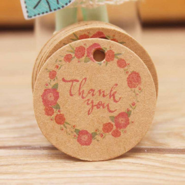 kartonček z napisom "Thank You", rjave barve, okrogel - premer 30 mm, 1 kos