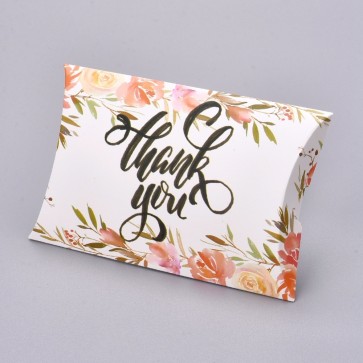 darilna embalaža za nakit z vzorcem cvetja, napis ''Thank you'', 12.5x7.6x1.9 cm, bela b., 1 kos