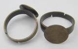 osnova za prstan s ploščico 12 mm, premer nastavljivega obročka: 18 mm, antik, brez niklja, 1 kos