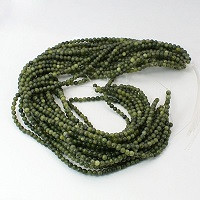 perle iz naravnega kamna 4 mm, olive, 1 niz - cca 95 kos