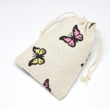 vrečke iz blaga - bombaž, 14x10 cm, naravne b. z metulji, 1 kos