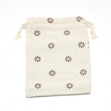 vrečke iz blaga - bombaž, 14x10 cm, beige z rjavimi rožicami, 1 kos