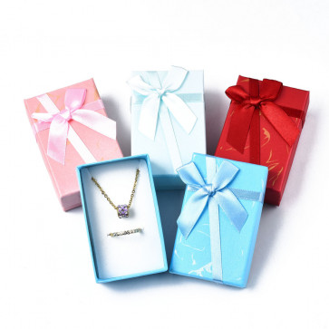darilna embalaža - škatla za nakit s pentljo 8x5x3cm, sv. modra, 1 kos