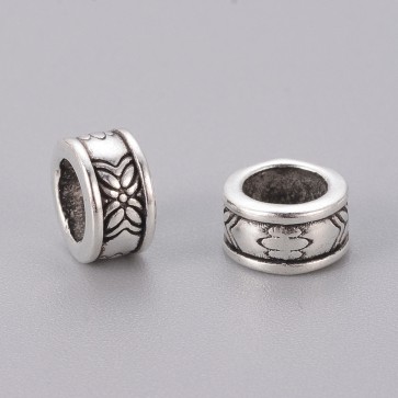 kovinske perle Tibetanski slog, brez svinca in niklja, ravno-okroglo, 8x5x4 mm, barva starega srebra, 10 kos