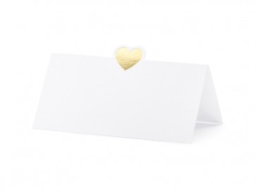 kartica za sedežni red iz biserno belega papirja in metalik zlatim srcem, 10x5 cm, 1 kos