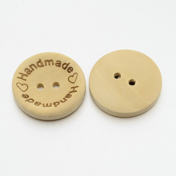 lesen gumb "Hand made" 25 mm, LightKhaki, velikost luknje: 2.5 mm, 1 kos