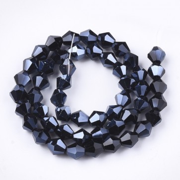 steklene perle - bikoni 6 mm, črne barve, 1 niz - cca 45 kos