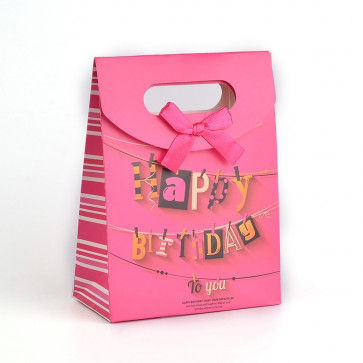 vrečka iz kartona 16.5x12.5 cm, roza- Happy Birthday, 1 kos