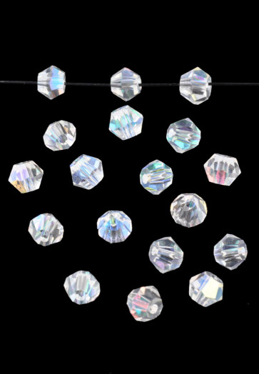 steklene perle - bikoni, 4 mm, crystal AB, 1 kos