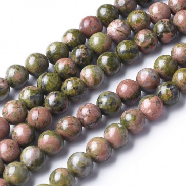 Perle iz poldragih kamnov, UNAKITE, 6 mm, velikost luknje 0.8 mm, 1 kos