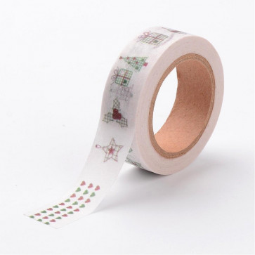 Washi tape - dekorativni lepilni trak - bel - Božični, širina: 15 mm, dolžina: 10 m, 1 kos