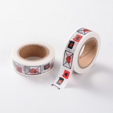 Washi tape - dekorativni lepilni trak - srčki, širina: 15 mm, dolžina: 10 m, 1 kos