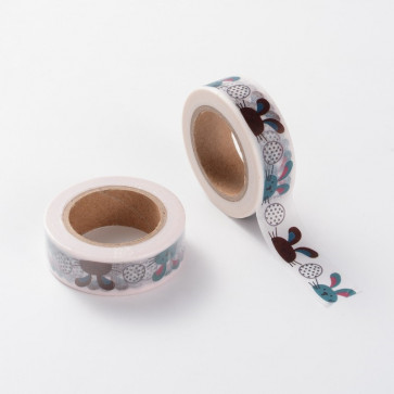 Washi tape - dekorativni lepilni trak - zajčki, širina: 15 mm, dolžina: 10 m, 1 kos