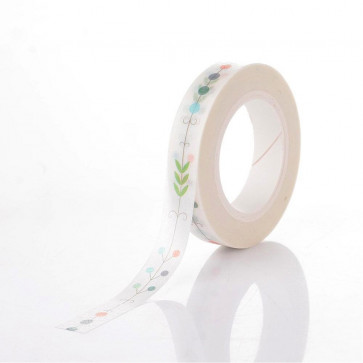 Washi tape - dekorativni lepilni trak - pike in listi, širina: 8 mm, dolžina: 10 m, 1 kos