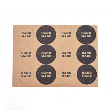 samolepilne nalepke "HAND MADE", premer nalepke: 35 mm, mix, 1 komplet - 12 nalepk