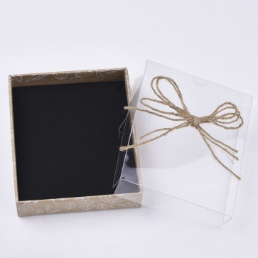 Darilna embalaža za nakit s prozornim pokrovom in mašnico, 13x11x2.9 cm, rjava, 1 kos