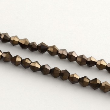 steklene perle - bikoni 4x4,5 mm, zlato-rjava b., 1 niz - cca 96 kos