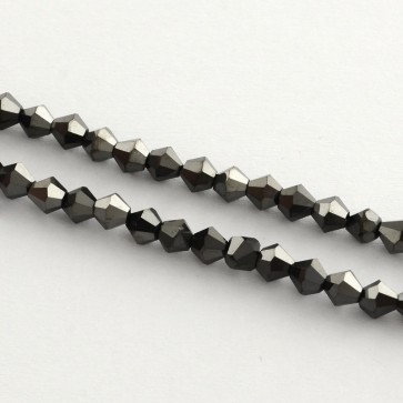 steklene perle - bikoni 4x4,5 mm, black b., 1 niz - cca 96 kos
