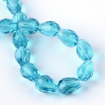 steklene perle - kapljica 8x6 mm, deep sky blue b., 1 niz - cca 65 kos