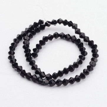 steklene perle - bikoni 4 mm, črne b., 1 niz - cca 82 kos