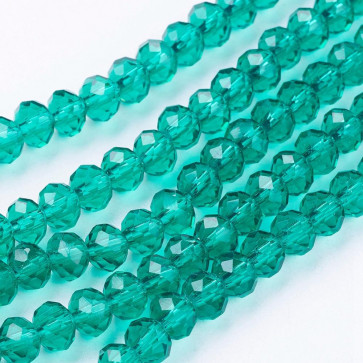 steklene perle, nepravilno okrogle, morsko-zelena, 6x4 mm, 1 niz, - cca 95 kos