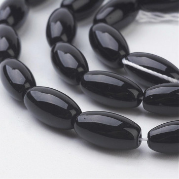 steklene perle, ovalne 12 x 6 mm, črne, 1 niz - caa 30 kos