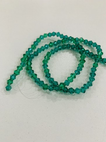 steklene perle - bikoni 4 mm, smaragdna b., 1 niz - cca 82 kos