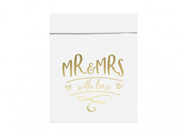 papirnata vrečka, 13x16.5 cm, bele b. z napisom ,"MR&MRS with love", 1 kos